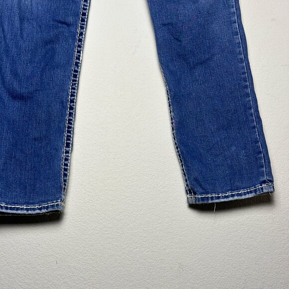 Western Blue Denim Jean Pant Women 30 Blue Embroidered Indie Rock Riding Bootcut - Picture 11 of 15